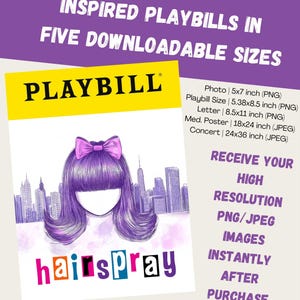 Hairspray The Musical Playbill Art – in FIVE Download Sizes | Messy Line Broadway Poster Digital Download, Musical Wall Art, 60s Retro Decor