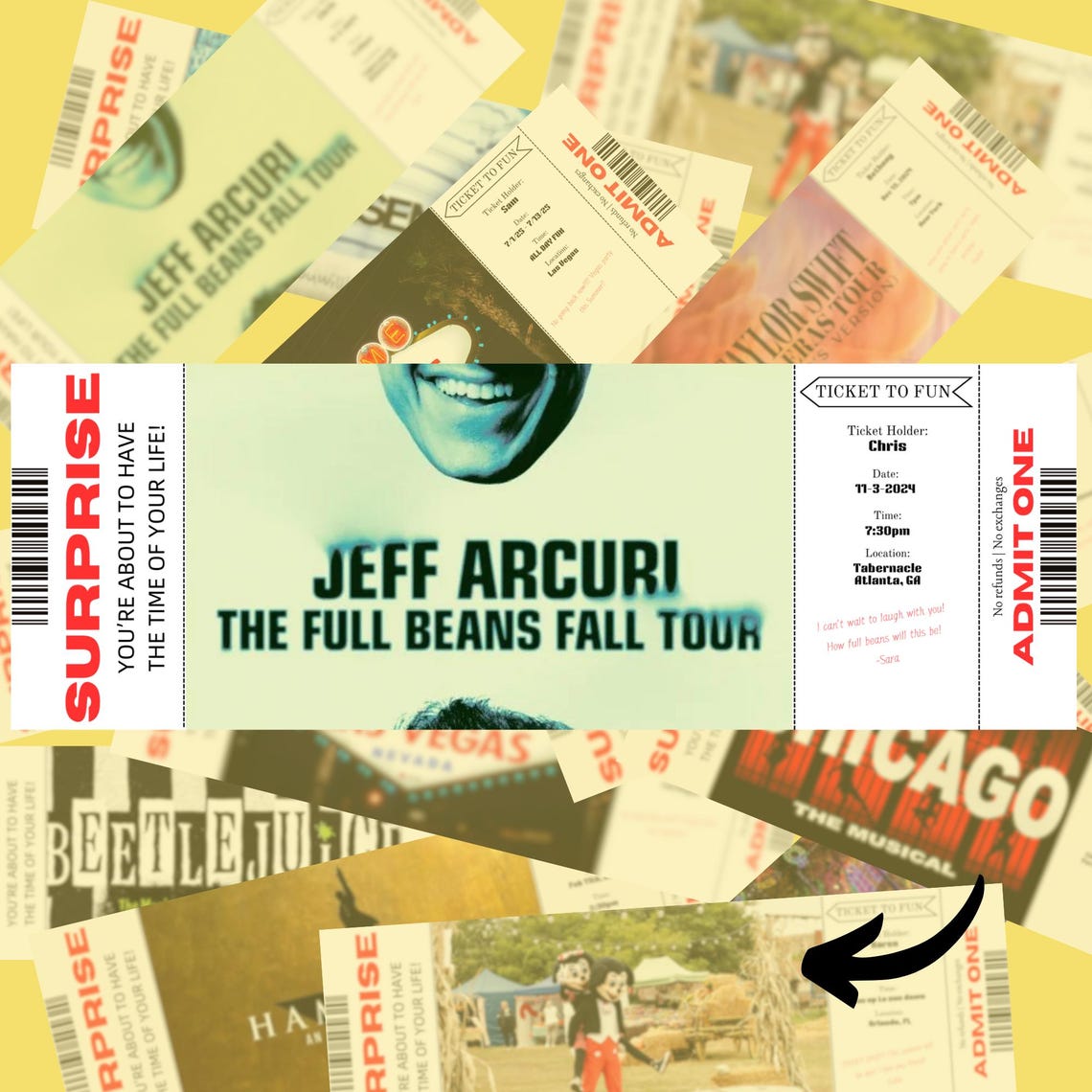 Customizable Surprise Ticket Template Printable Concert & Theatre
