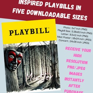 Monster Playbill-Inspired Art in FIVE Sizes - Digital Broadway Poster Download, Dark and Unique Theatre Gift, Haunting Broadway Decor