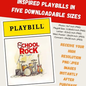 School of Rock The Musical Playbill – FIVE Download Sizes | Messy Line Broadway Poster Digital Download, Musical Theatre Gift, Rock-Inspired