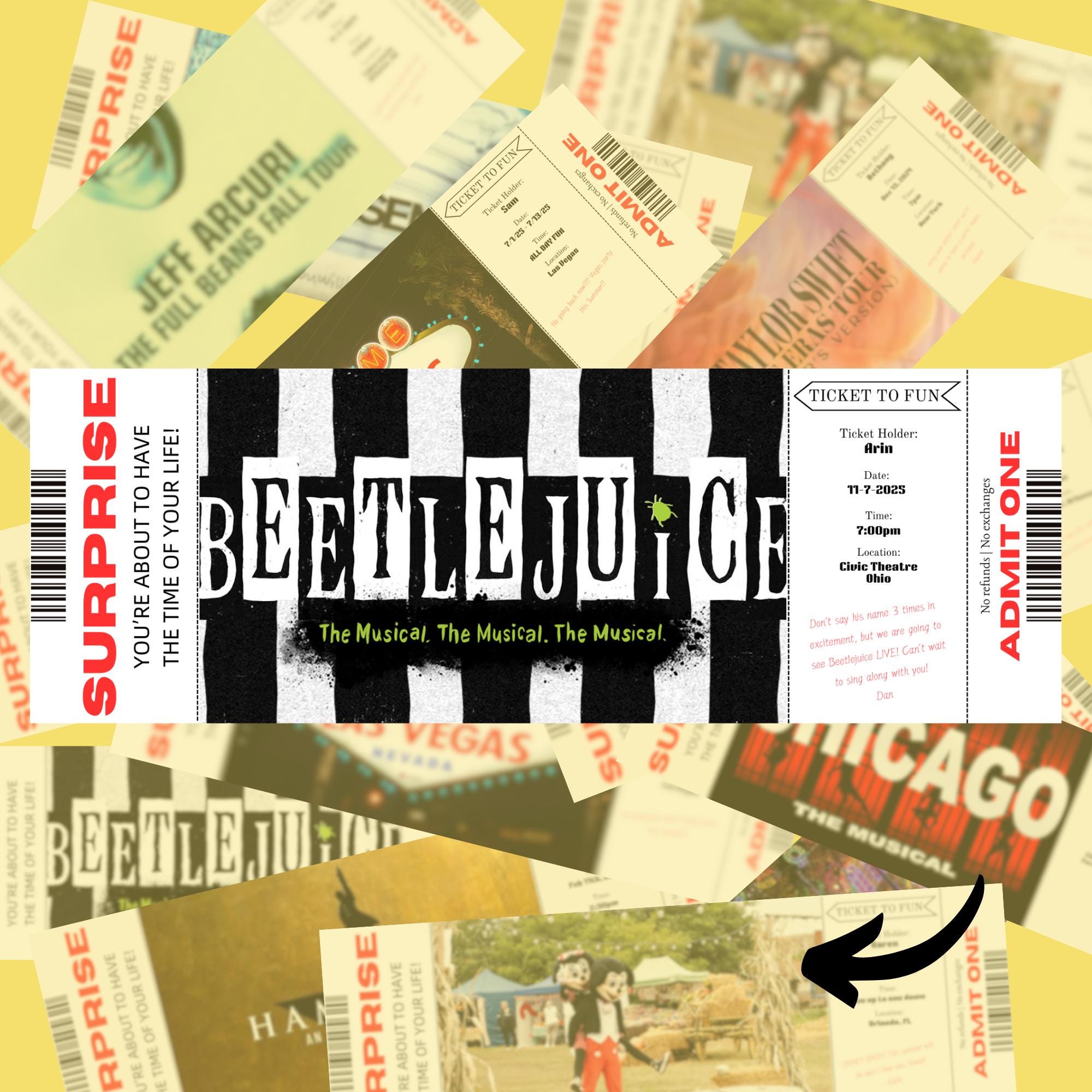 Customizable Surprise Ticket Template Printable Concert & Theatre