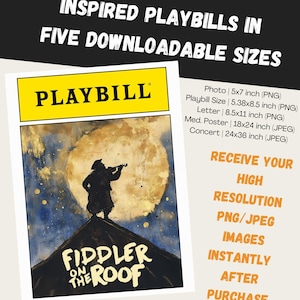 Fiddler on the Roof Playbill Art – FIVE Download Sizes | Messy Line Broadway Poster Digital Download, Musical Theatre Gift, Unique Art