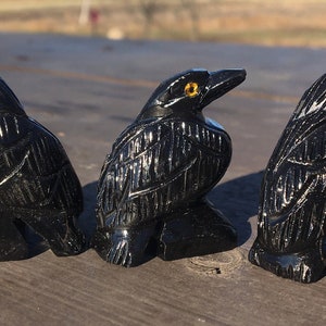 Black Onyx Raven, Carved Spirit Animal Stone Gift