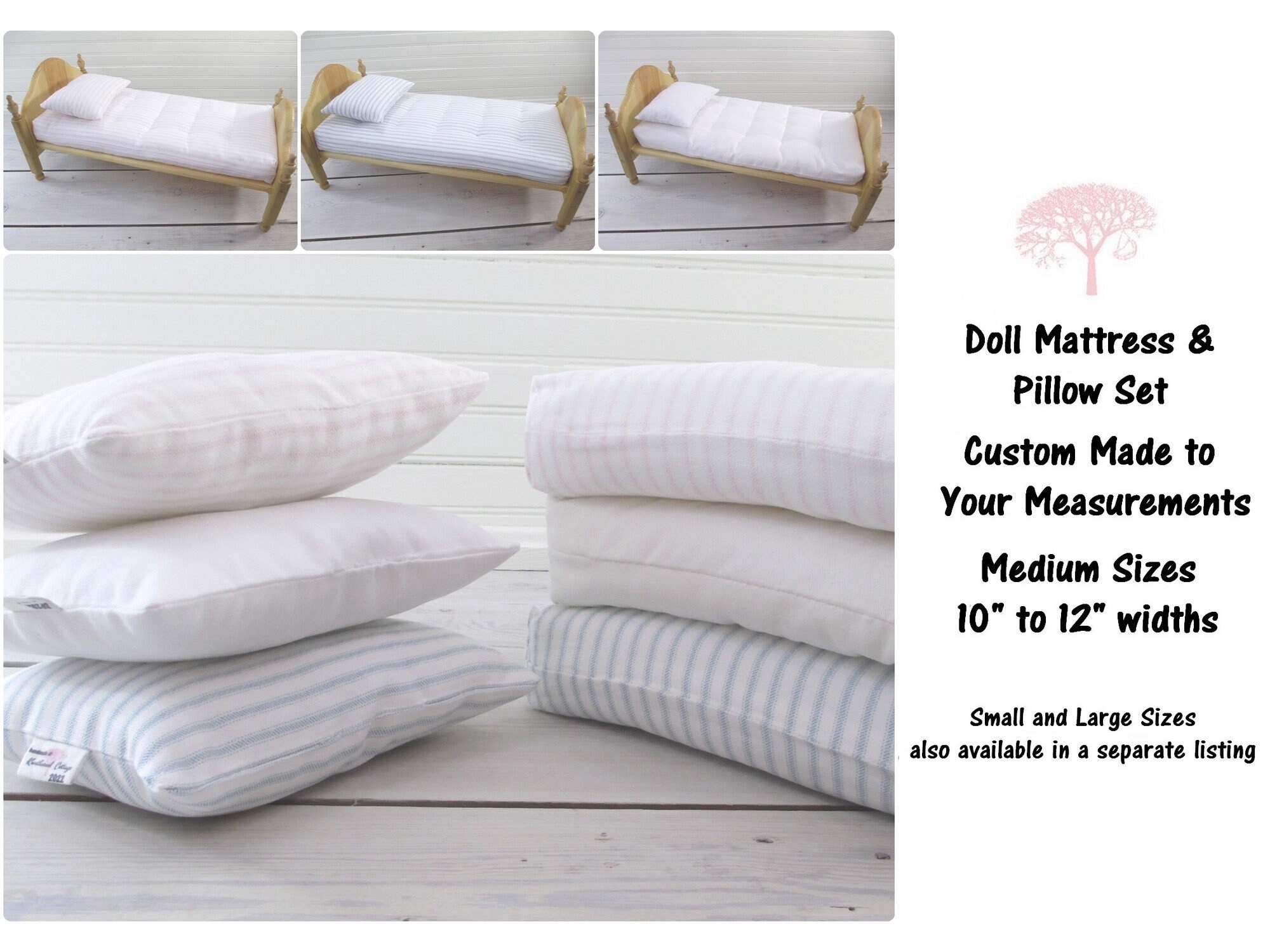 Doll Bed Mattress Pillow Set Custom Sizes Medium Doll Etsy