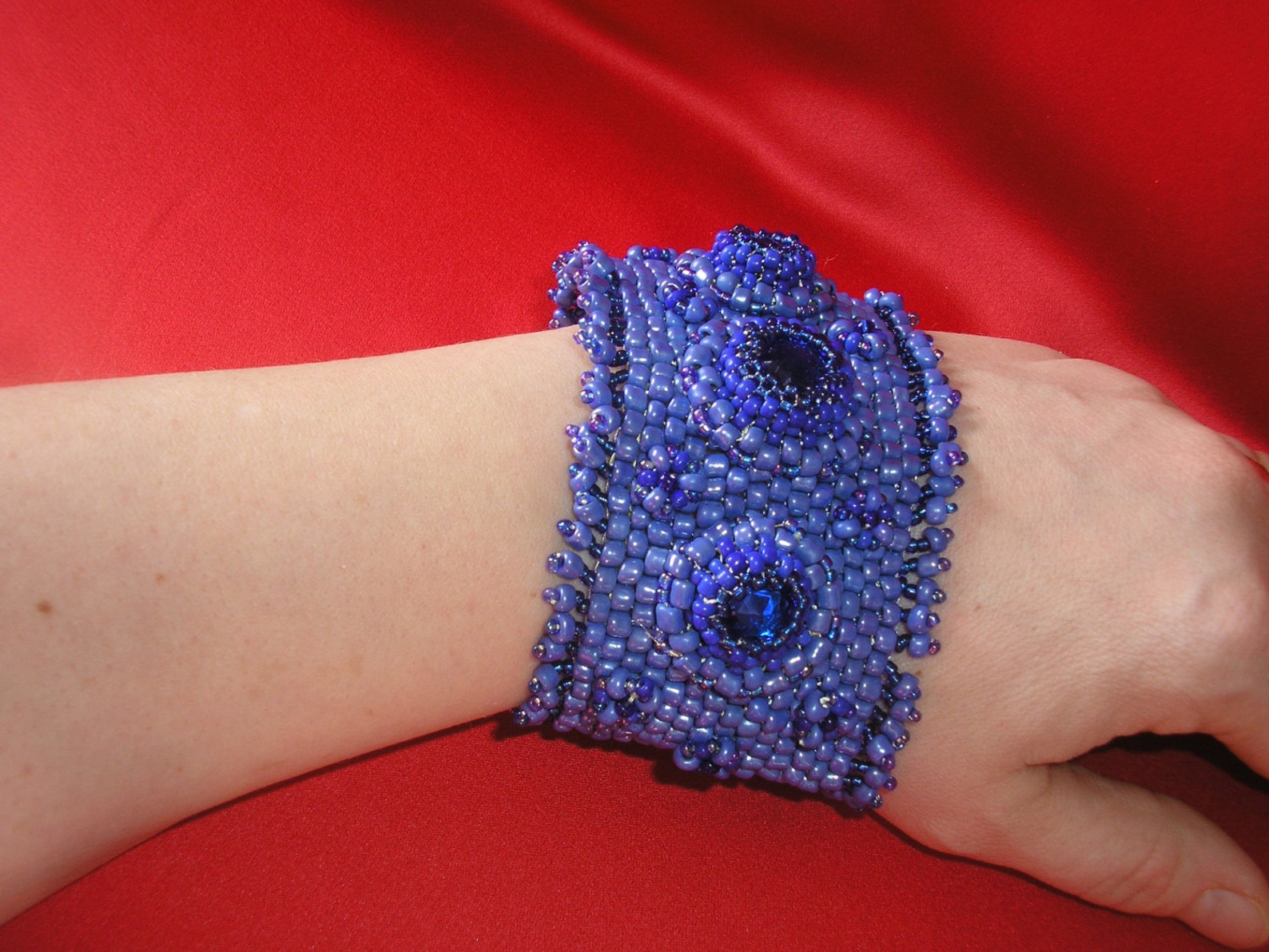 Beaded Blue Cuff Bracelet With Clasp Etsy