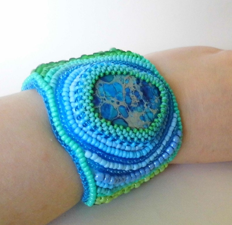 Cuff Bracelet / Bead Embroidery / Beaded Bracelet / Beadwork Bracelet / Cuff Bracelet Etsy