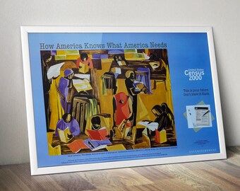 Vintage Black Art: Jacob Lawrence. The Library. US Census 2000 Promo Poster