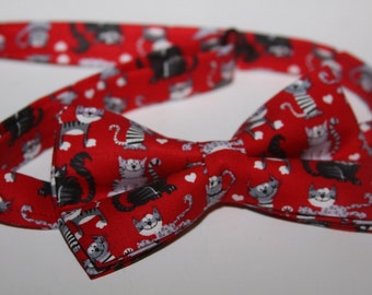 Mens bow tie,red bow tie, red tie, fashion tie, pre tied bow tie, cat lovers tie, cat tie, cat lovers bow tie, novelty tie, casual bow tie