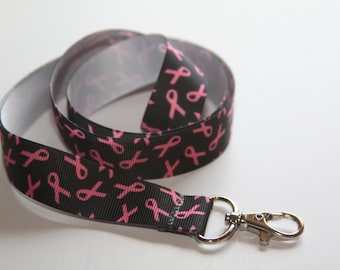 Breast Cancer Awareness, Ribbon, Lanyard, ID Badge and Key Holder, Fashion Lanyard, Fun Lanyard, Break Away, Novelty Gift,