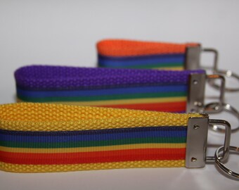 Rainbow key chain, Key chain, with rainbow ribbon, Novelty Gift, Rainbow Ribbon, gifts under 10,