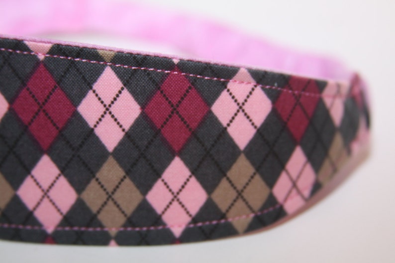 Pink and Grey Argyle Reversible Headband argyle headband image 4
