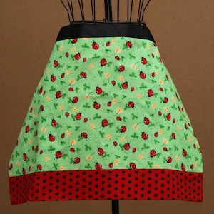 Cafe Apron with Ladybugs and Red with Black polka dot trim