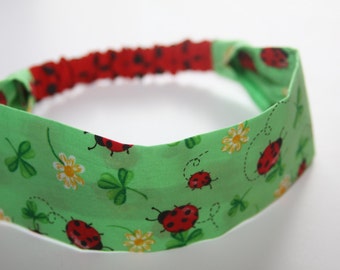 Ladybug headband, womens headband, girls headband, fashion headband, casual headband, green headband, spring apparel