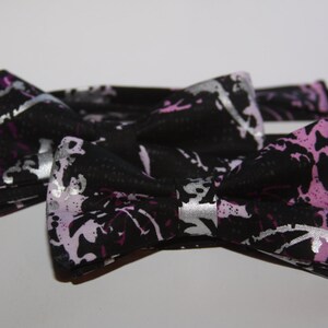 Mens bow tie, black multi-colored bow tie, black tie, fashion tie, pre tied bow tie,semi formal tie, black pink and silver tie
