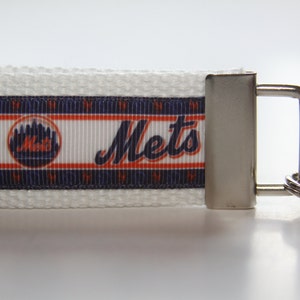 Key chain with New York Mets baseball inspired ribbon, Novelty Gift, Baseball Key Chain, NY Mets