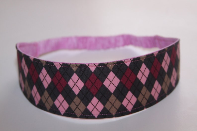 Pink and Grey Argyle Reversible Headband argyle headband image 1