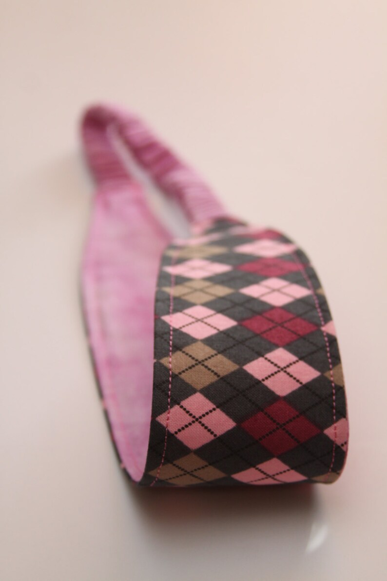 Pink and Grey Argyle Reversible Headband argyle headband image 3