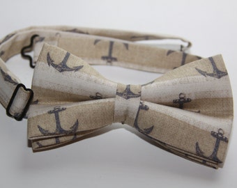 Mens bow tie, nautical bow tie, nautical tie, anchors tie, fashion tie, pre tied bow tie