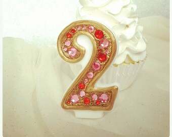 Pink, orange, and gold birthday candle, keepsake candle, anniversary candle, custom candle, number candle