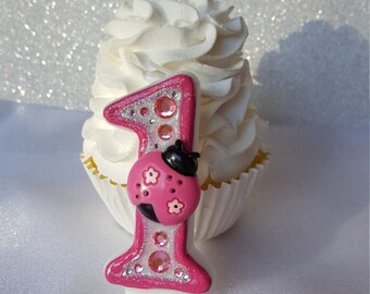 Ladybug candle, red, pink, garden birthday candle, keepsake candle, custom candle, number candle