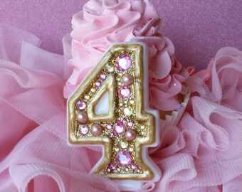 Gold and pink birthday candle, keepsake candle, anniversary candle, custom candle, number candle