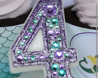 Mermaid inspired, lavender and teal candle, keepsale candle, anniversary candle, custom candle, number candle