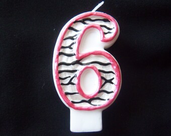 Zebra birthday candle, keepsake candle, anniversary candle, custom candle, number candle