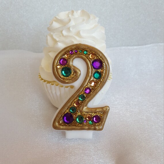 Mardi Gras Birthday Candle Mardi Gras Party Decor Party Supplies Sparkly Number Cake Topper Keepsake Candle Purple Green Gold Glitter
