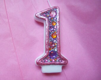 Pink, purple, and orange birthday candle, keepsake candle, anniversary candle, custom candle, number candle