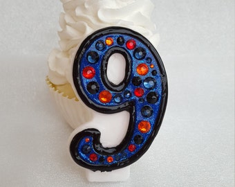 Blue, orange, and black birthday candle, anniversary candle, keepsake candle, number candle