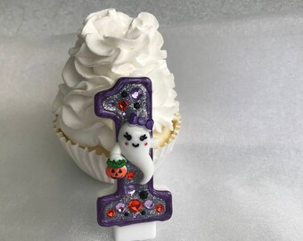 Halloween candle, ghost, pumpkin, purple, orange, black birthday candle, keepsake candle, number candle