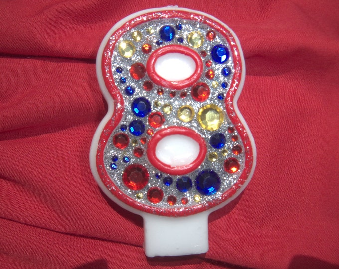 Red, Blue, and Gold Birthday Candle, Keepsake Candle, Anniversary