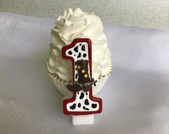 Coyboy, cowgirl, boot, cow candle, keepsale candle, anniversary candle, custom candle, number candle