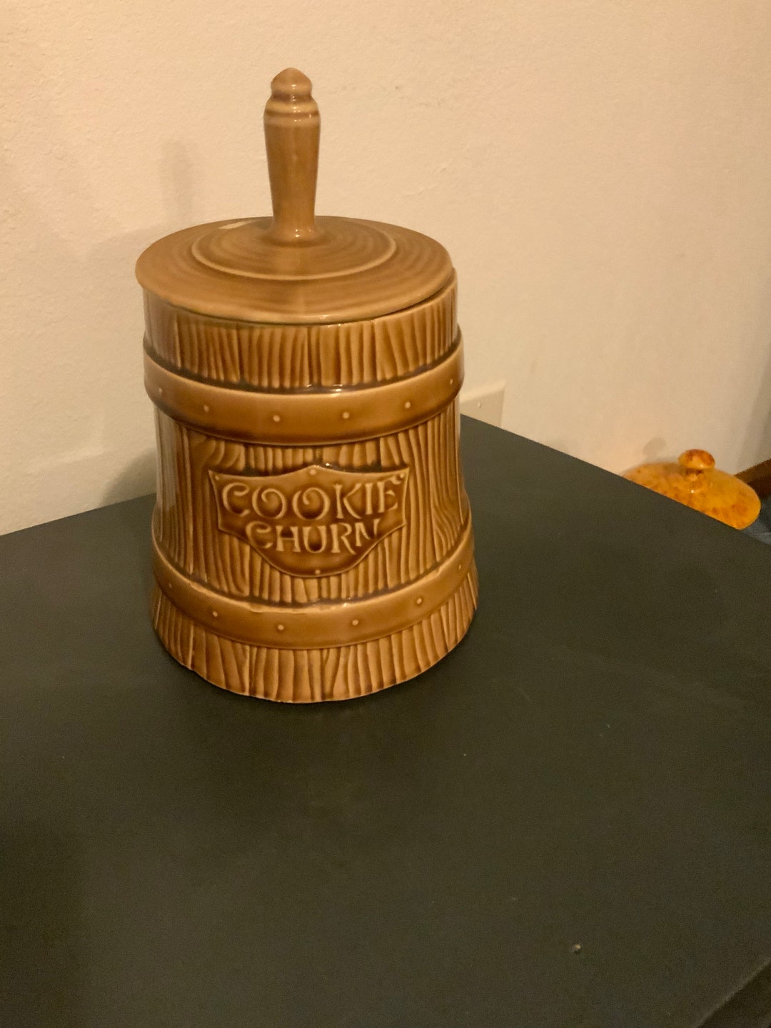 Vintage Butter Churn Cookie Jar Very Heavy Pottery Butter Churn Cookie