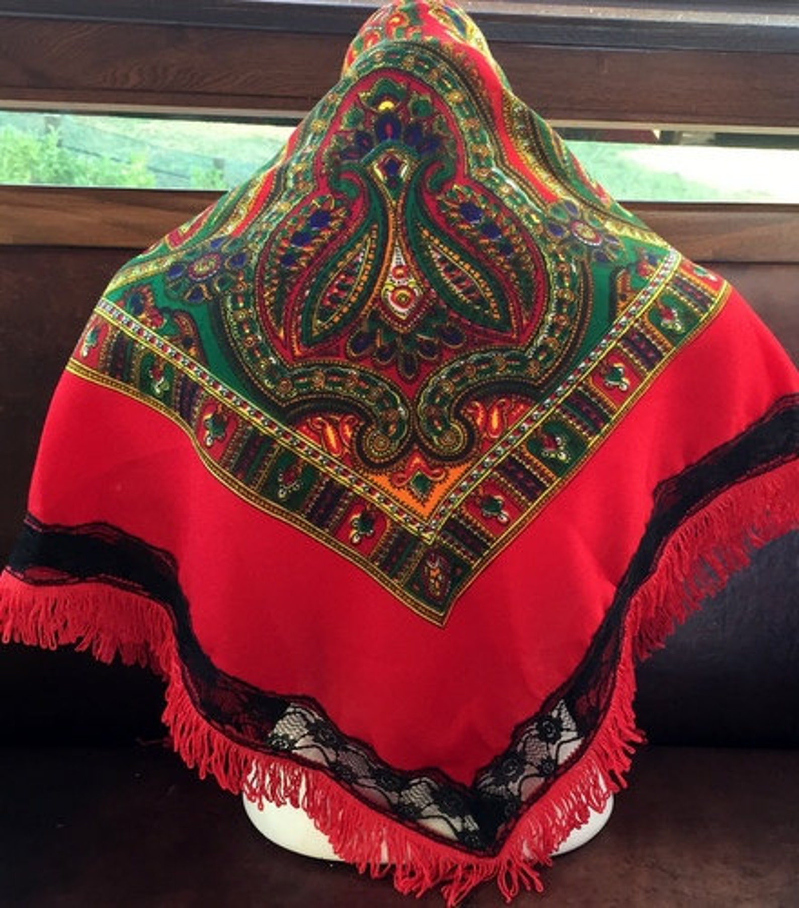 Russian Scarf Russian traditional pattern scarf triangular red Etsy