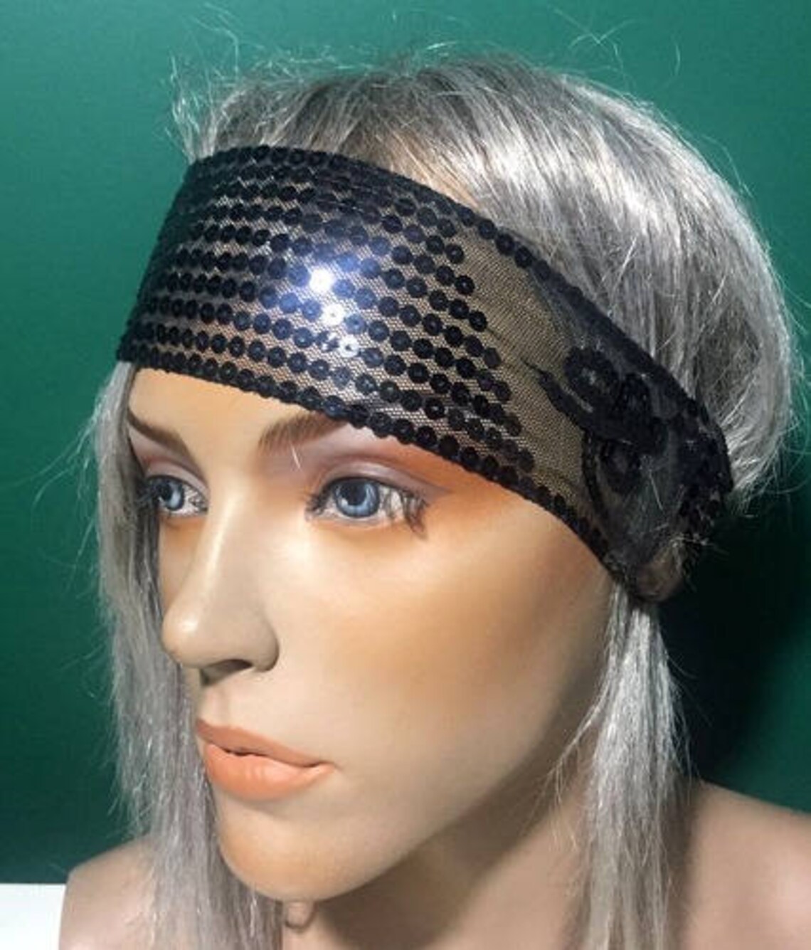 Black Sequin Headband Boho Headpiece Girls Headband Sequin Etsy