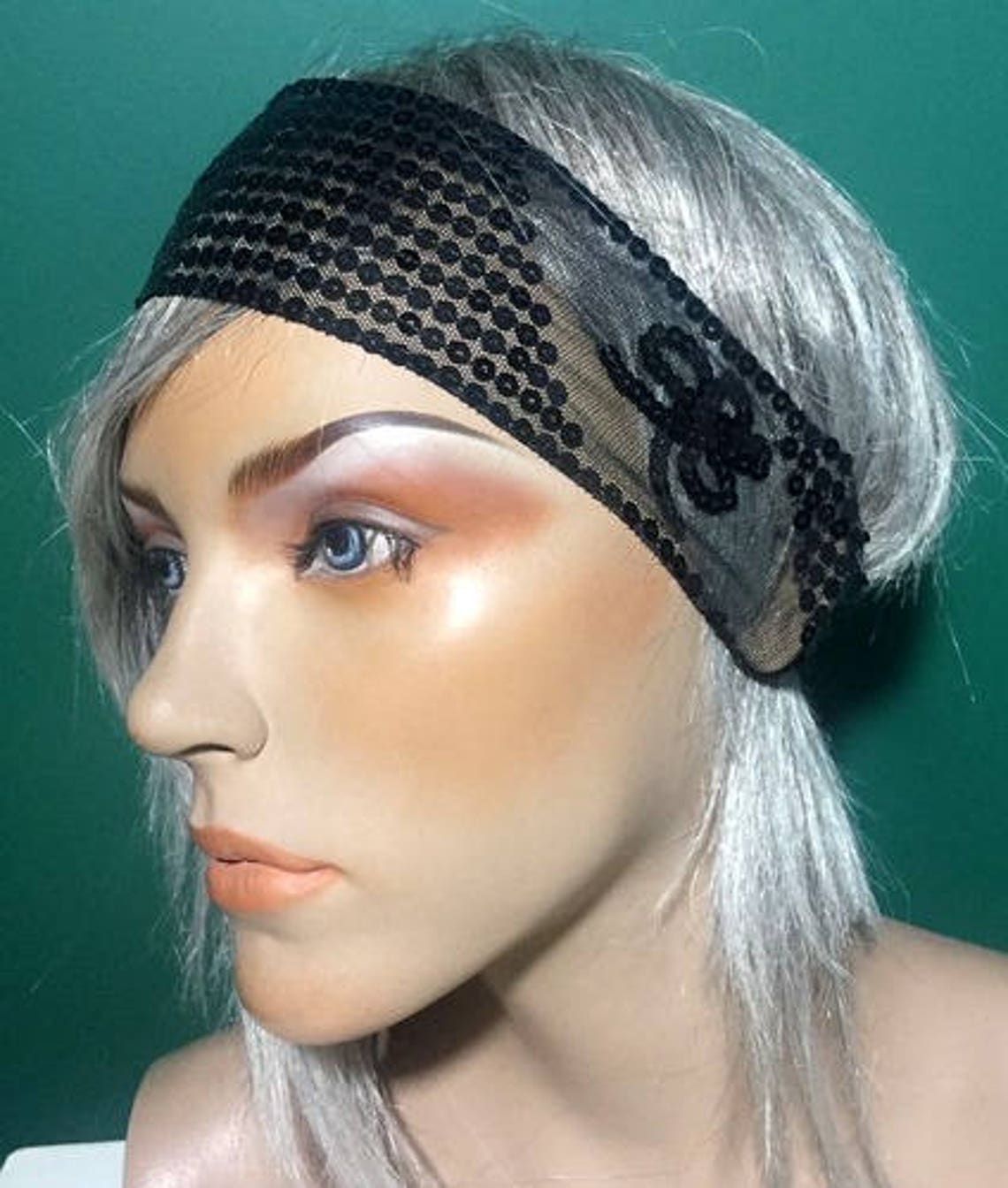 Black Sequin Headband Boho Headpiece Girls Headband Sequin Etsy