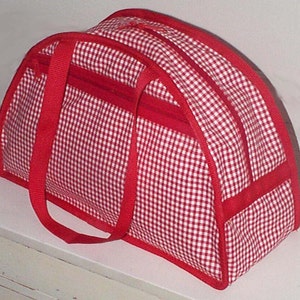 Bag - Red/White Gingham Dome Overnight Case with outside zipped pocket.  Red trim.