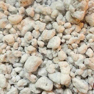 May include: A collection of small, irregular, off-white and light gray porous mineral stones with a rough, textured surface. The stones vary in size and shape, creating a dense, uneven layer. A circular red logo with the text THE BENDER is visible.