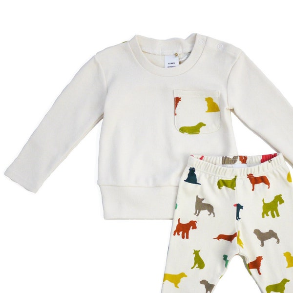 ORGANIC puppy sweatshirt, dogs, baby top and pants