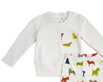 ORGANIC puppy sweatshirt, dogs, baby top and pants