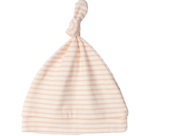 Organic knot hat. pink stripe. baby beanie.handmade in USA, organic baby clothes, organic baby gift, gender neutral