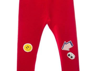 Red pants with aplique, baby Leggings,baby pants, gender neutral baby pants, handmade in USA