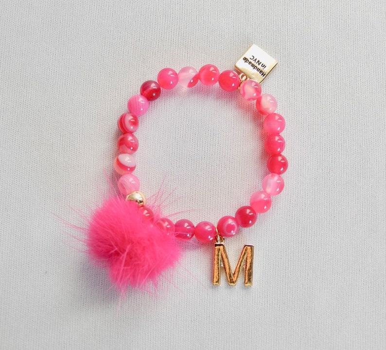 Initial Fur pom pom bracelet size 12 M image 3