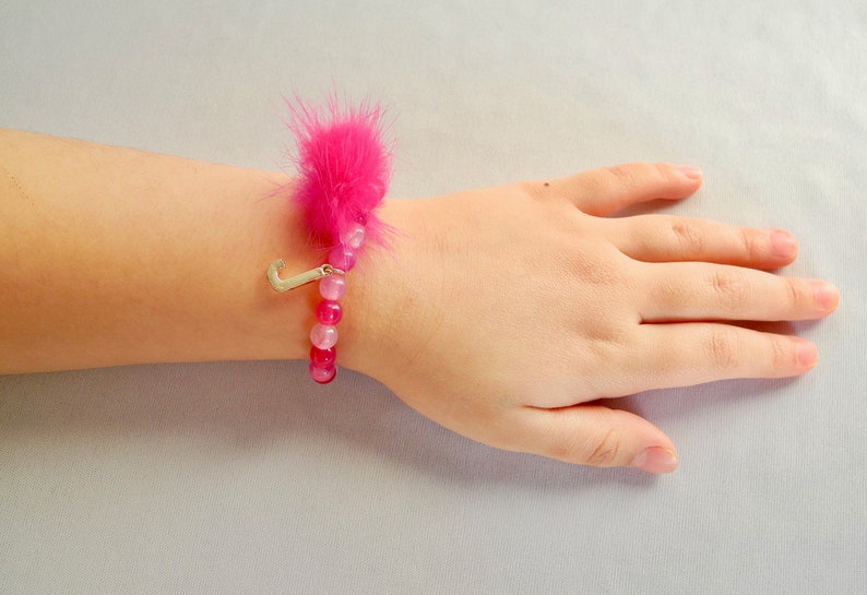 Initial Fur pom pom bracelet size 12 M image 2