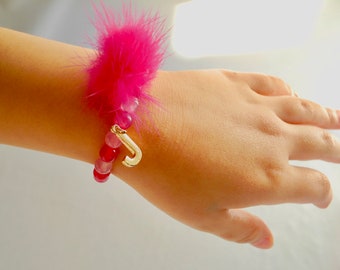 Initial Fur pom pom bracelet size 12 M +