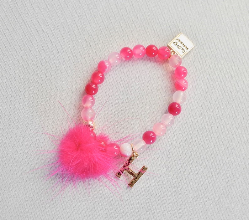 Initial Fur pom pom bracelet size 12 M image 5