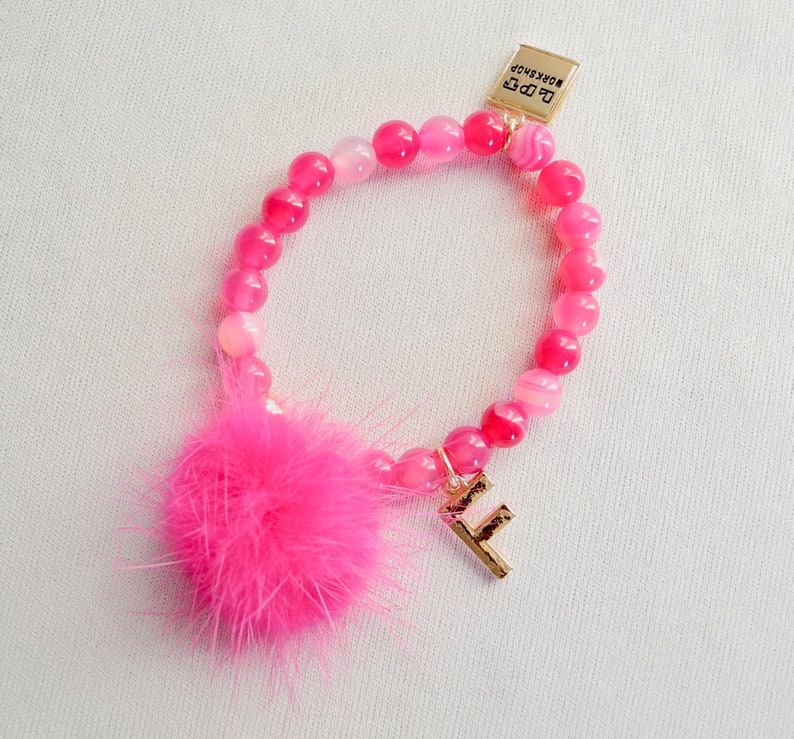 Initial Fur pom pom bracelet size 12 M image 6