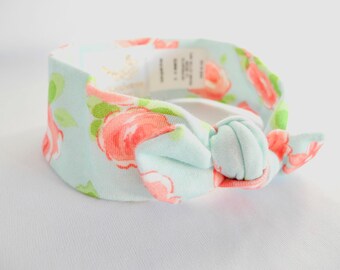 Organic baby headband.mint rose baby headband. baby bow. handmade in USA