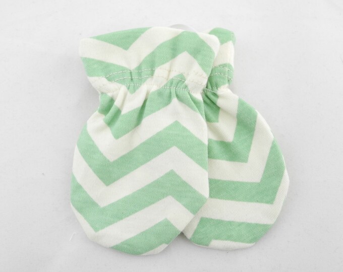 Organic Baby Mitten, Mint Chevron, Cotton Knit Mitten, 03m, 612m, Big